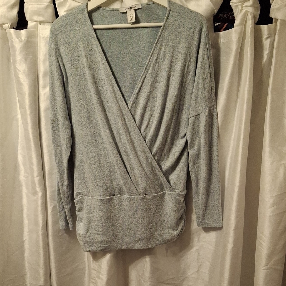 White House Black Market Heathered Blue Faux Wrap Sweater Top Med